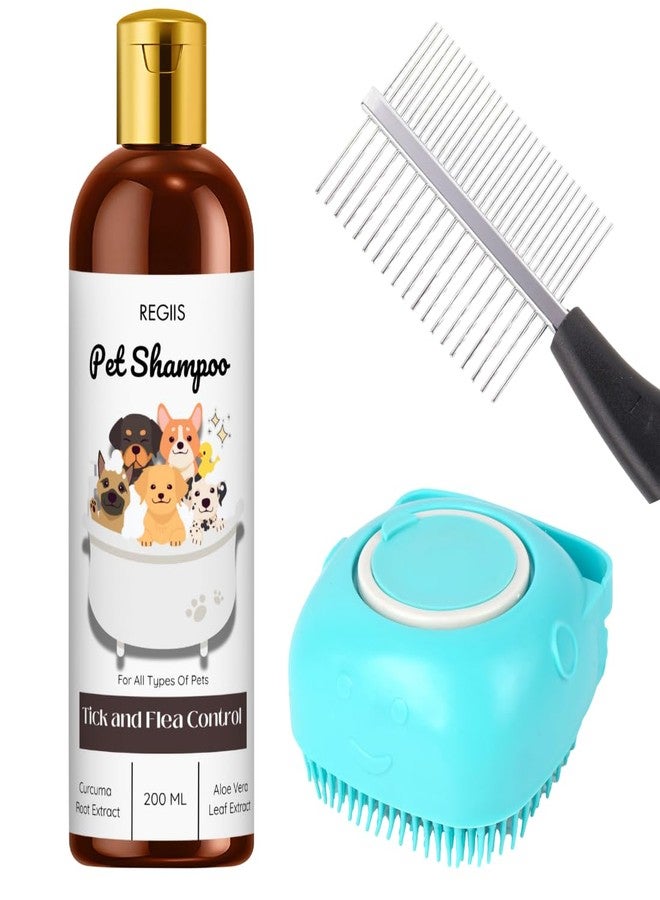 REGIIS Pet Shampoo with Tick and Flea Control, Natural Ingredients with Curcuma Root and Aloe Vera Extract, 200ml, for All Types of Pets(Pack of 3) - Image 1